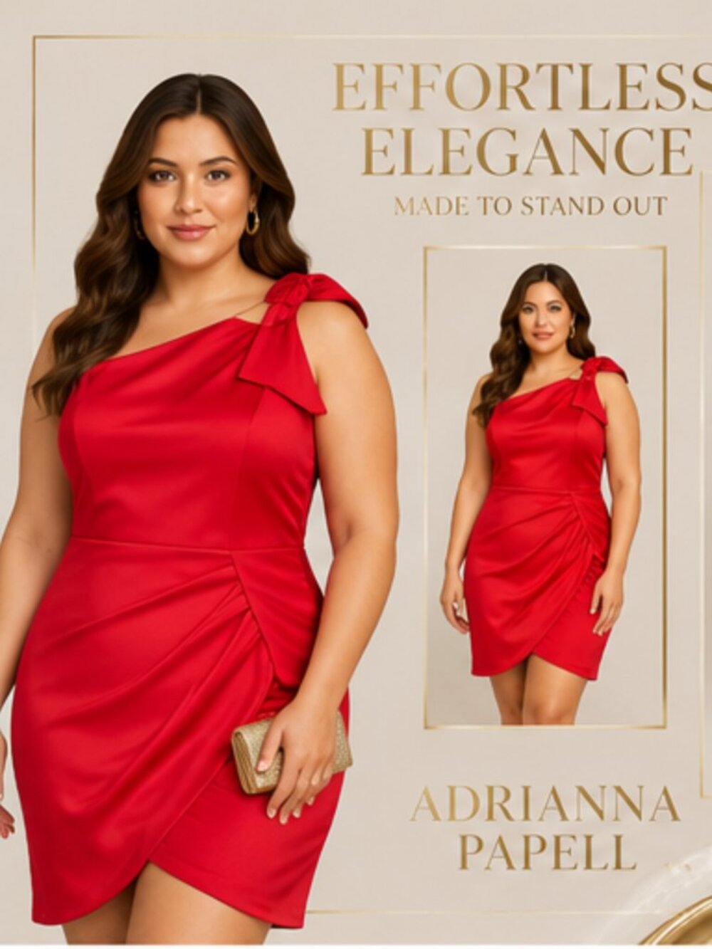 Adrianna Papell Hot Pepper Red Satin One Shoulder Mini Dress 18W NWT Plus Size
